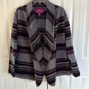 The Savile Row Co. London Dk. Gray & Plum Striped Wool/Polyester 2 Pocket Jacket